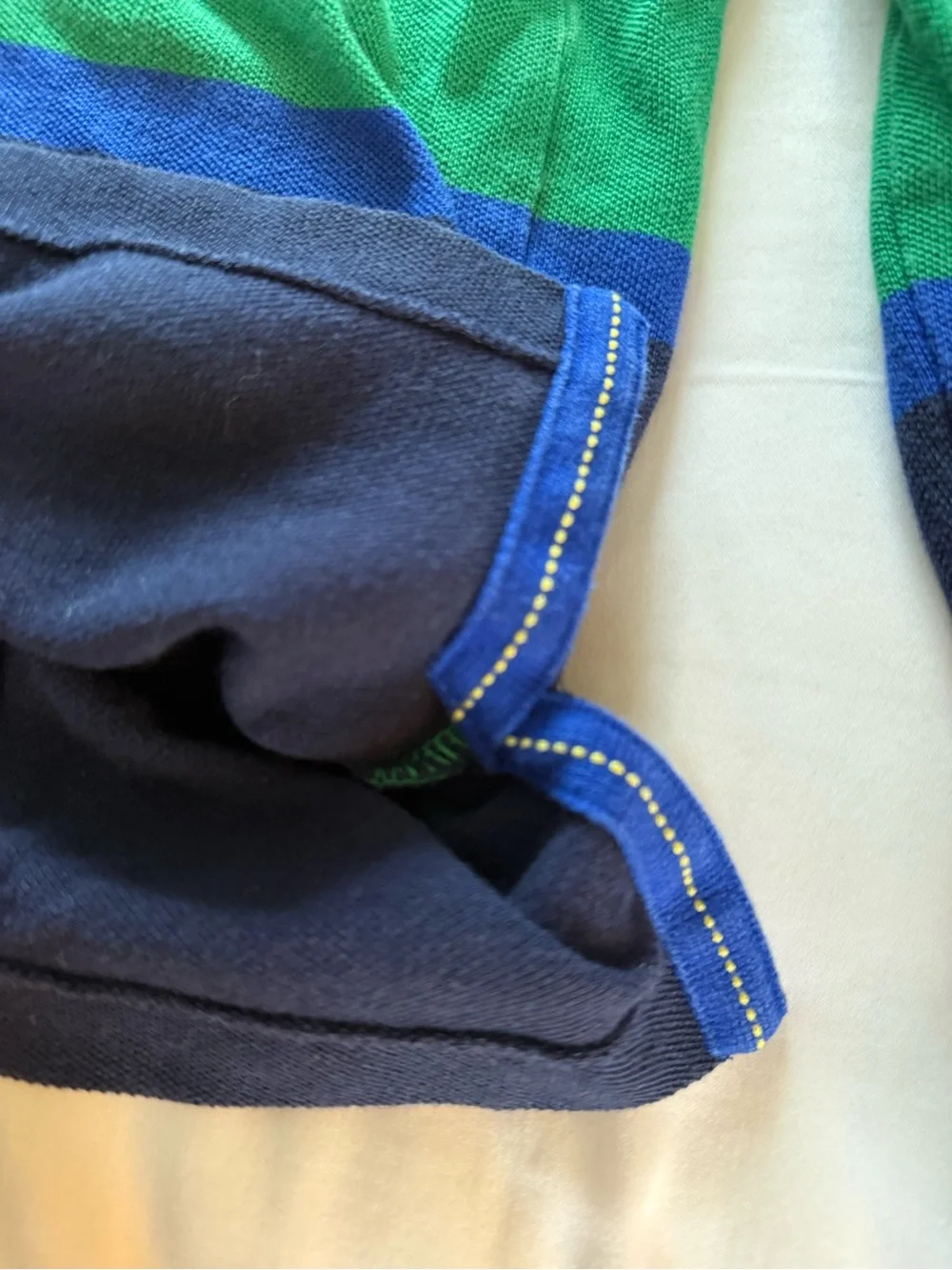 Ralph Lauren Polo Green Tee with Navy Label and Yellow Stitching